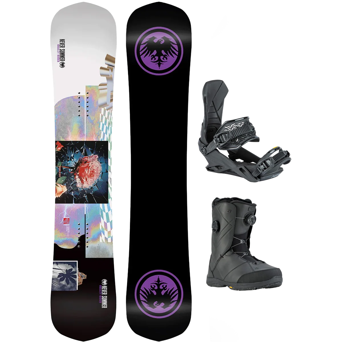 Never Summer Women's Breezy Rider Demo Snowboard Package